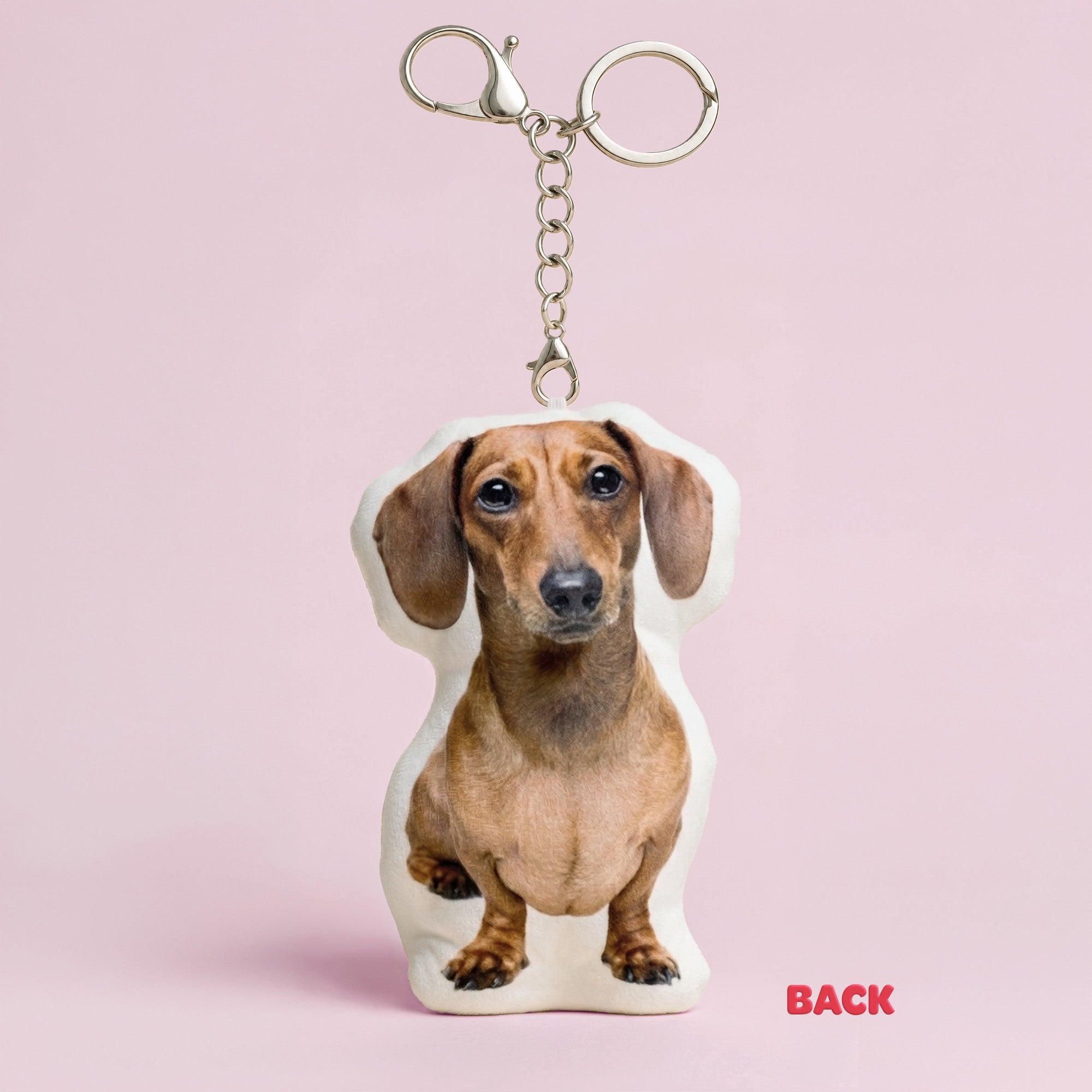 Cute custom dachshund dog full body plush keychain back view without bubble-blowing feature